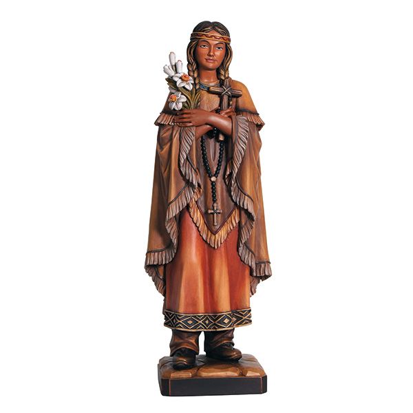 St Kateri Tekakwitha Wood Carved Statue - 3 inch