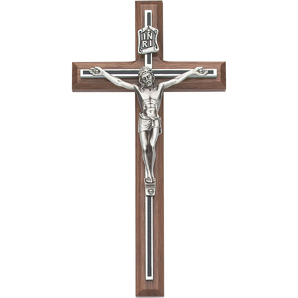 Walnut Black Overlay Crucifix