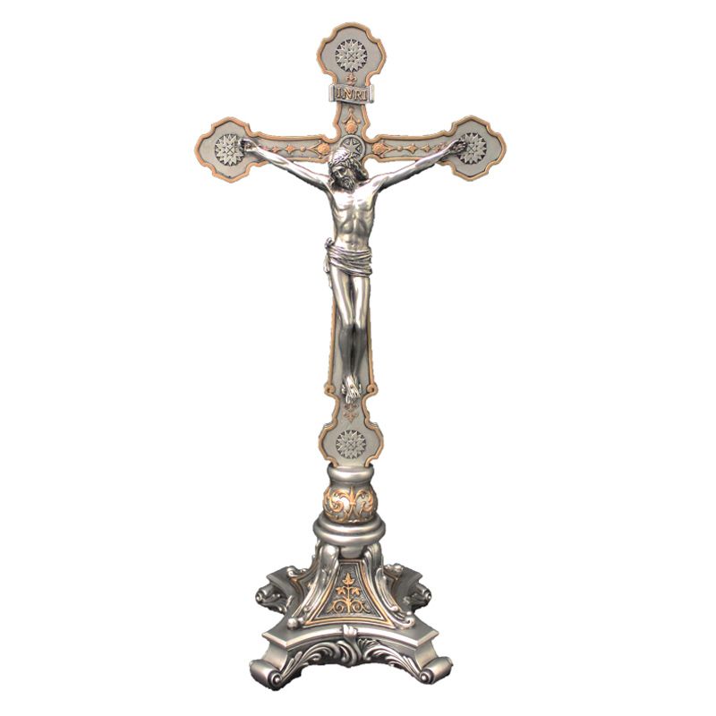 Ornate Pewter Standing Crucifix