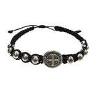 St Benedict Center With Silver Beads Corded Bracelet