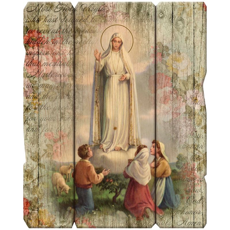 Our Lady Of Fatima Rustic Wood Wall Plaque