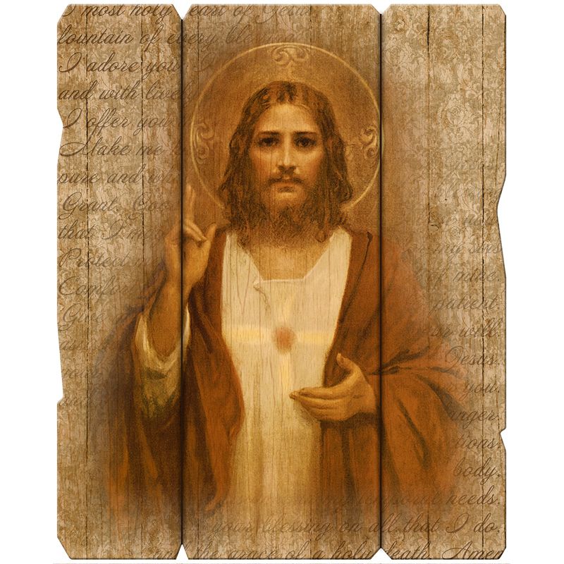 Sacred Heart Rustic Wood Wall Plaque