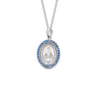 Sterling Silver Miraculous Medal With Blue Stone Border