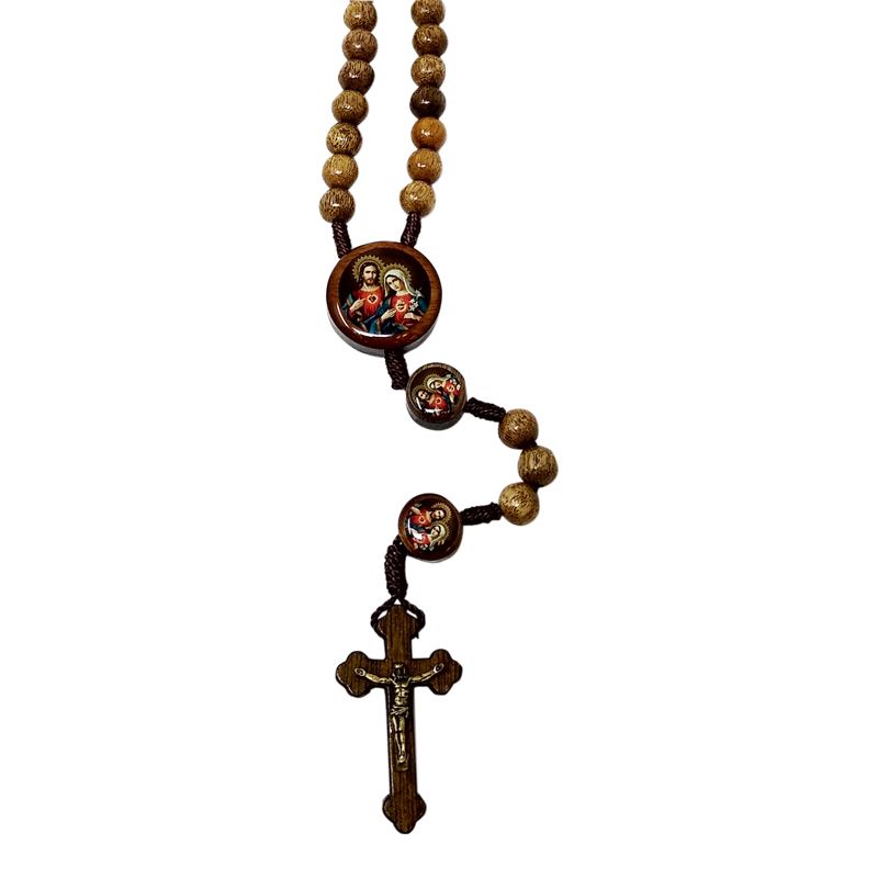 Twin Hearts Wood Rosary