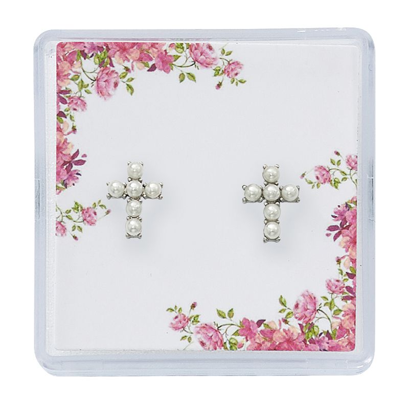 Pearl Cross Earrings
