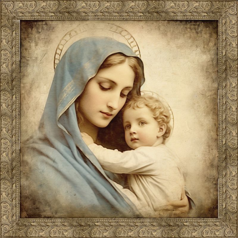 Antique Madonna and Child Picture