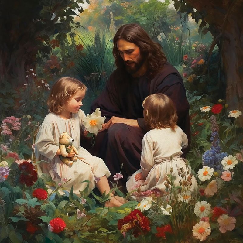 Jesus and the Children Stretched Canvas Picture