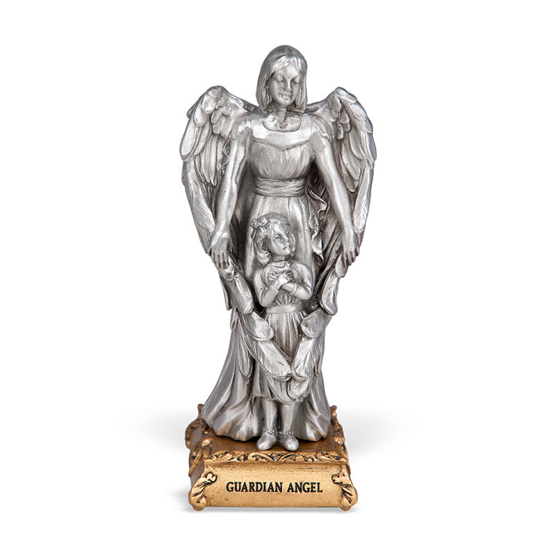 Guardian Angel Girl Pewter Patron Saint Statue